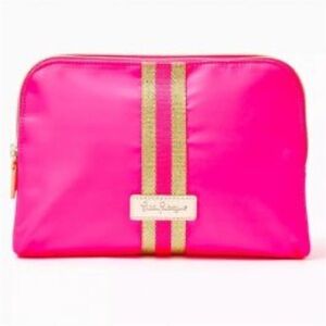 NWT Lilly Pulitzer Pink Grenadine Thompson Cosmetic Bag with Gold Accents